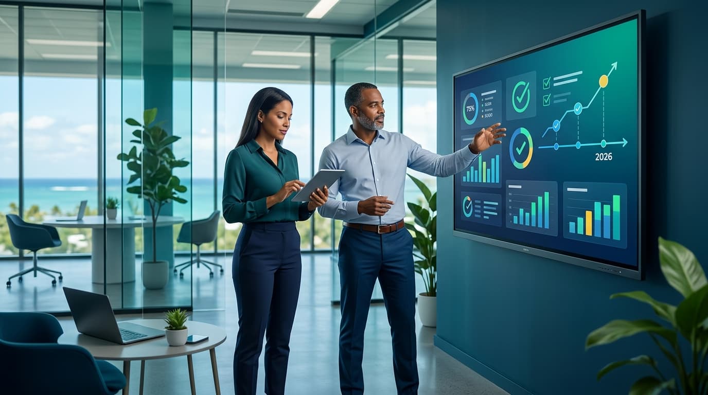 Empresario revisando facturación electrónica y respaldo digital en 2026